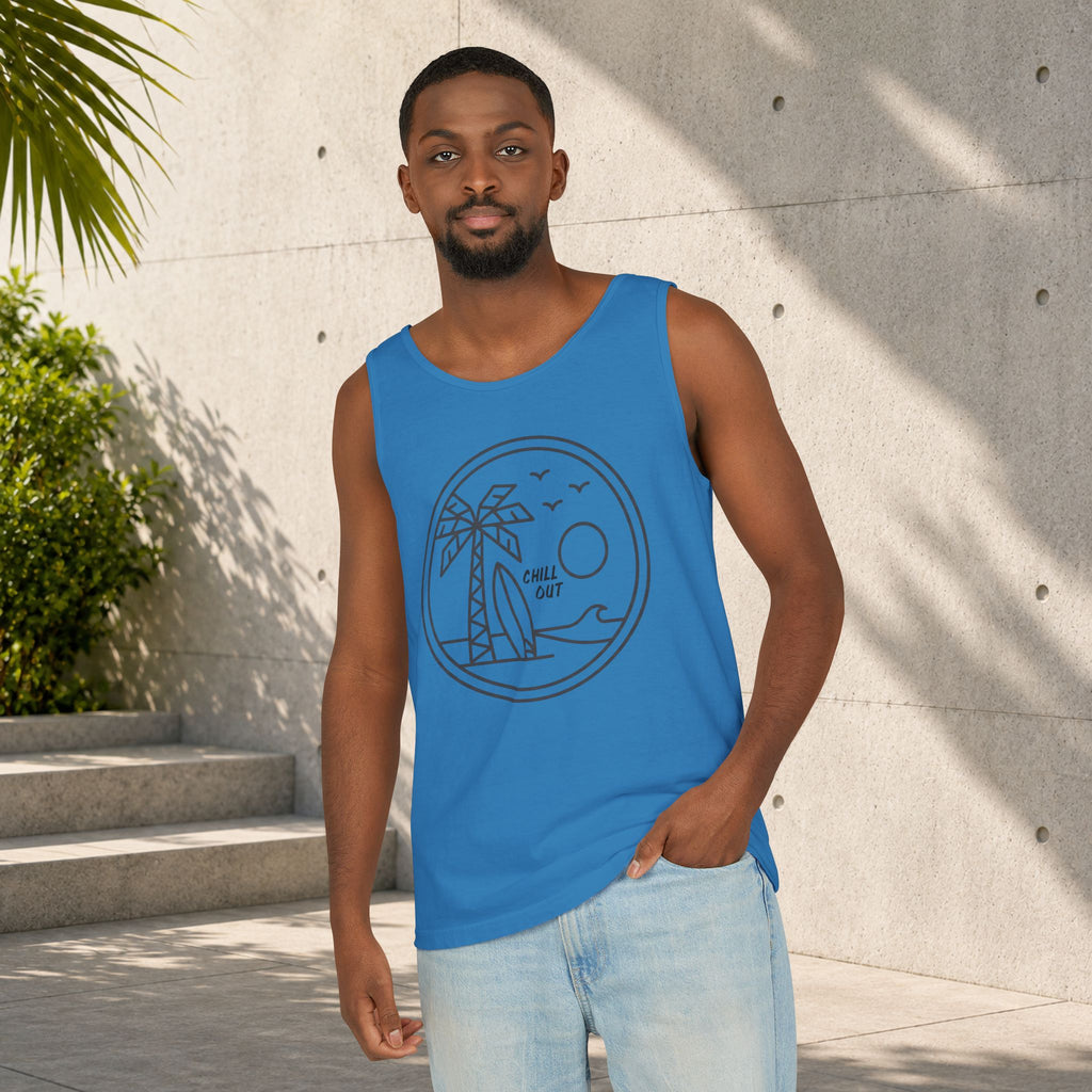 Chill Out Palm Beach Tank Top — Minimal Surf Circle Graphic