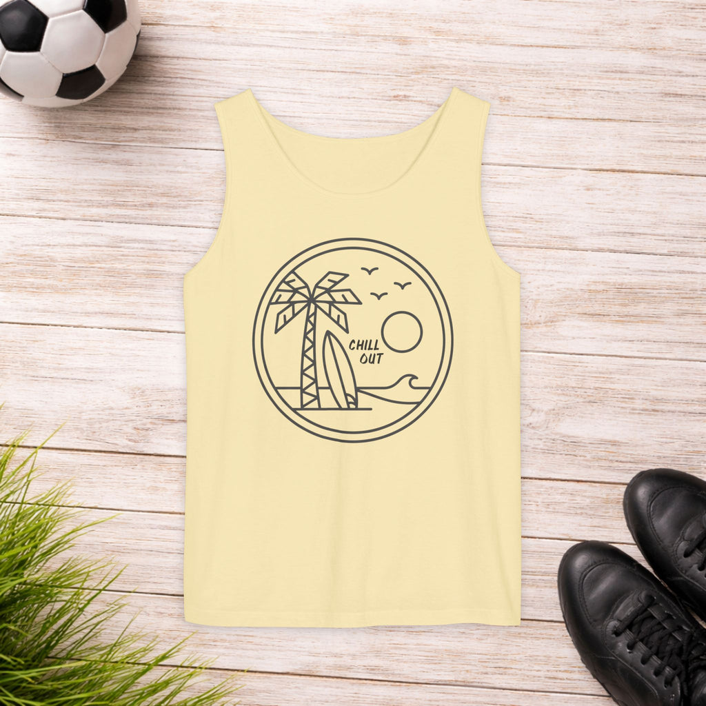 Chill Out Palm Beach Tank Top — Minimal Surf Circle Graphic