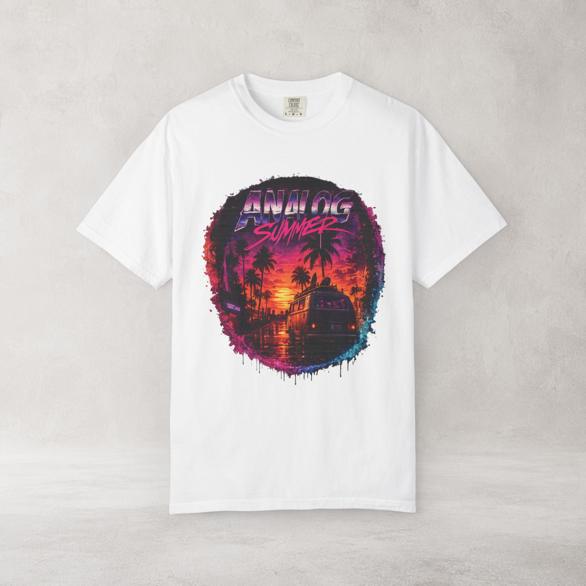 Analog Summer Retro Sunset T Shirt | Comfort Colors 1717 Vaporwave Graphic Tee