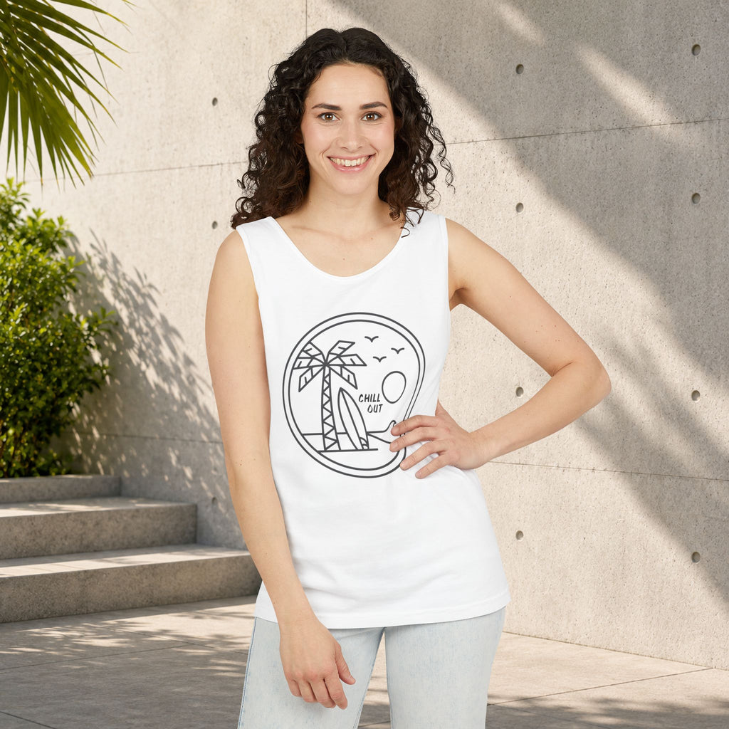 Chill Out Palm Beach Tank Top — Minimal Surf Circle Graphic