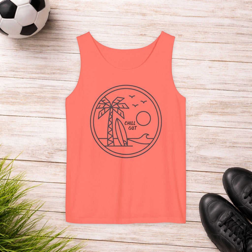 Chill Out Palm Beach Tank Top — Minimal Surf Circle Graphic