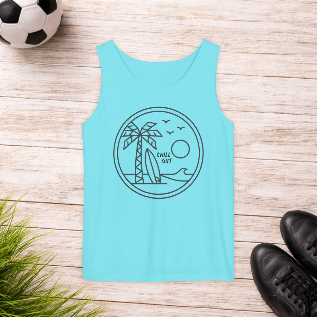 Chill Out Palm Beach Tank Top — Minimal Surf Circle Graphic