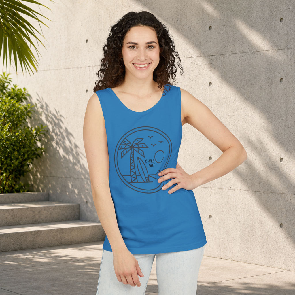 Chill Out Palm Beach Tank Top — Minimal Surf Circle Graphic