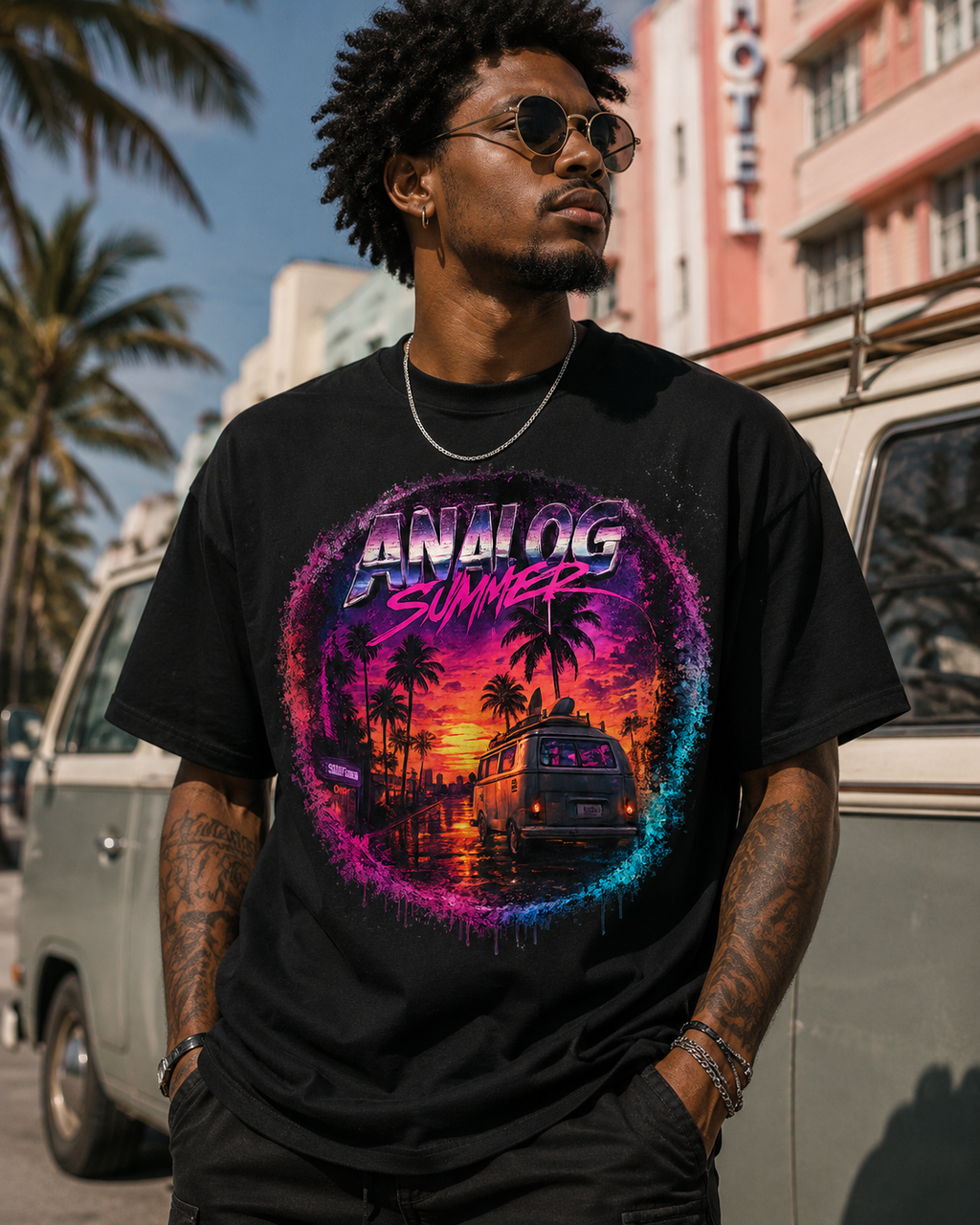 Analog Summer Retro Sunset T Shirt | Comfort Colors 1717 Vaporwave Graphic Tee