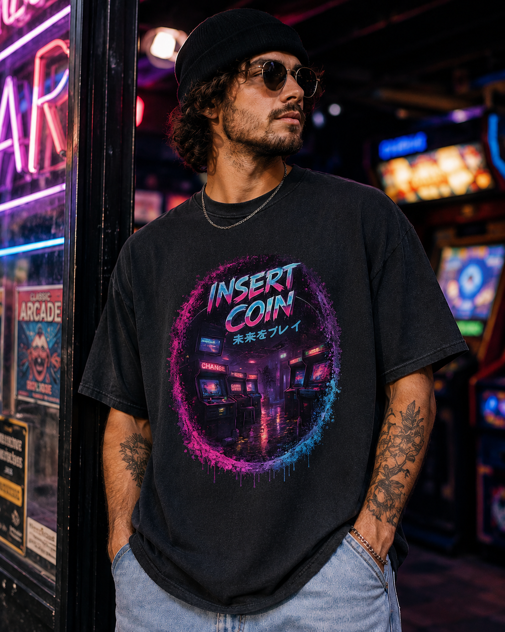Insert Coin Retro Arcade T Shirt | Comfort Colors 1717 Cyberpunk Gaming Tee