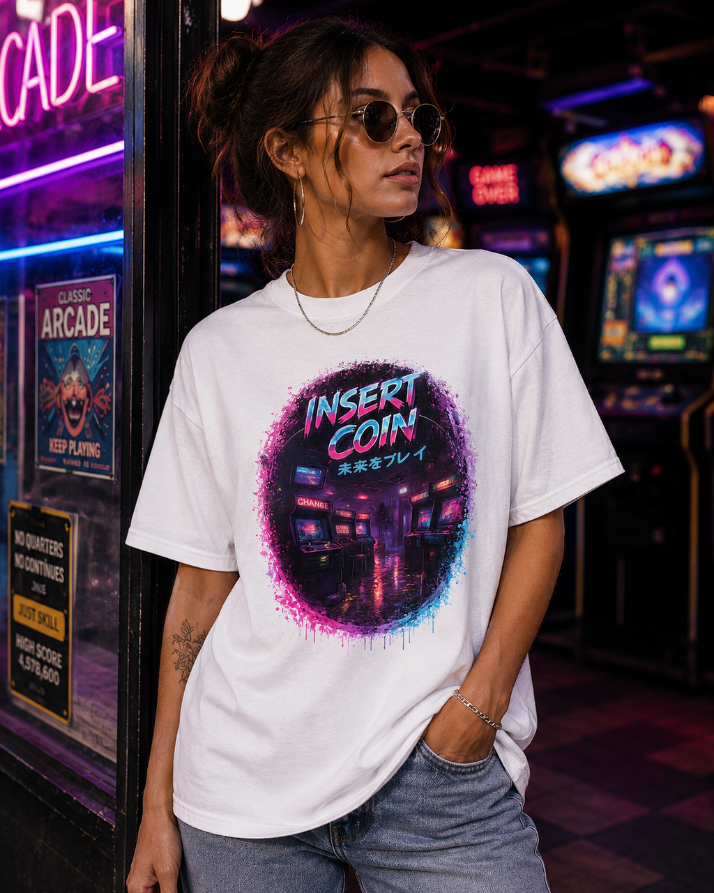 Insert Coin Retro Arcade T Shirt | Comfort Colors 1717 Cyberpunk Gaming Tee