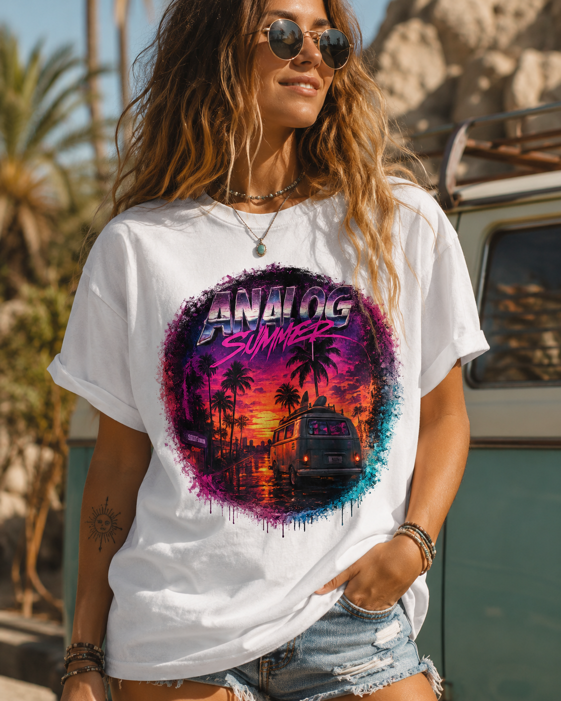 Analog Summer Retro Sunset T Shirt | Comfort Colors 1717 Vaporwave Graphic Tee