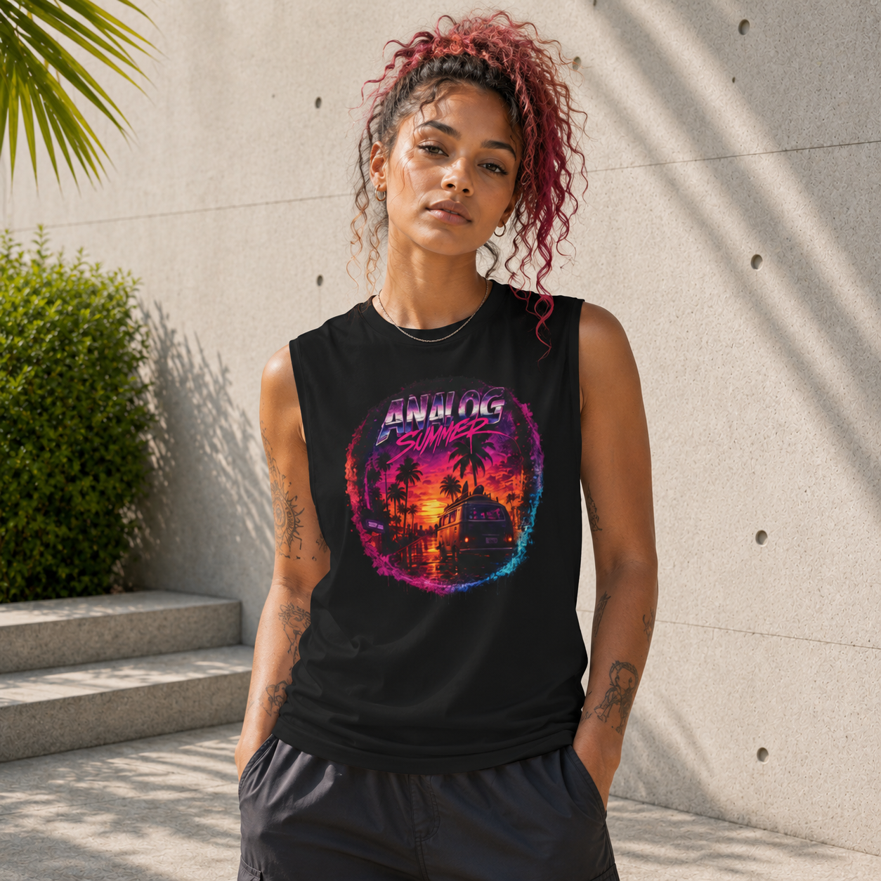 Analog Summer Muscle Tank | Retro Sunset Streetwear Tank