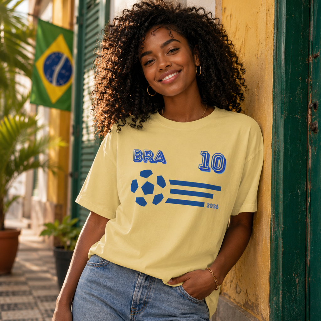 Brazil No. 10 Football T-Shirt | BRA 10 Soccer Fan Tee | Comfort Colors 1717