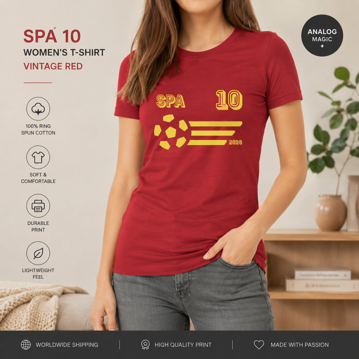 Spain Soccer Fan Tee | SPA 10 Football Supporter Shirt | Spanish Football Graphic T-Shirt