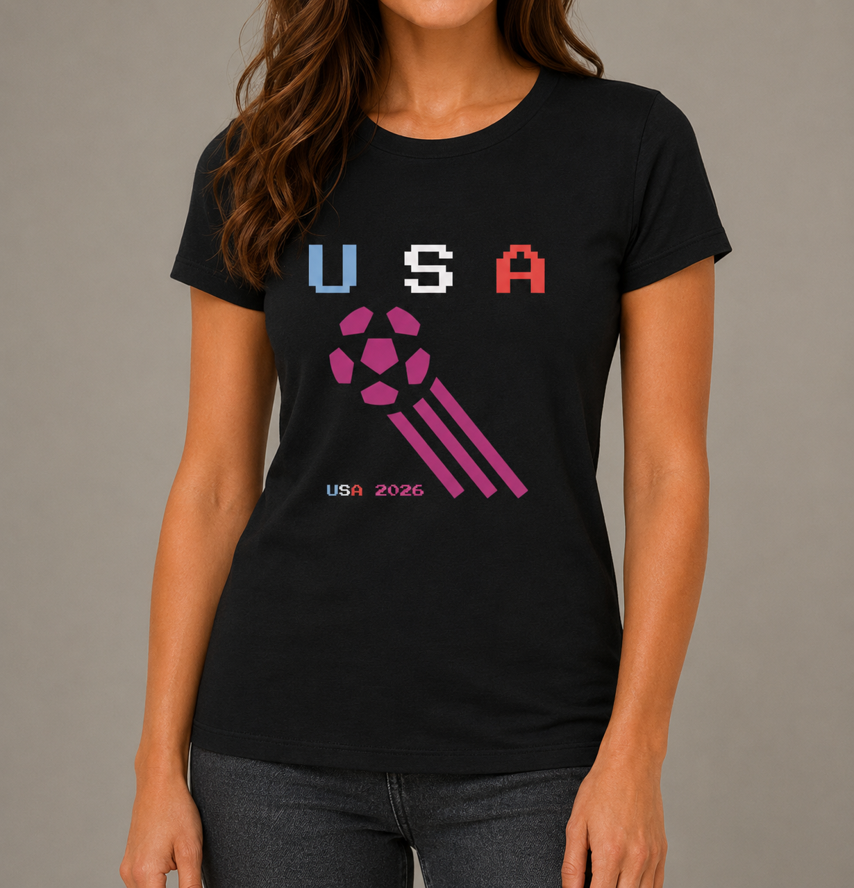 USA Soccer Fan Tee | Retro Pixel Football Shirt | USA 2026 Soccer Supporter Graphic T-Shirt