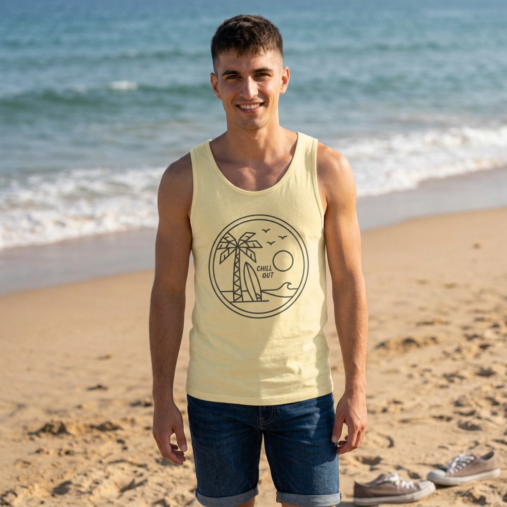 Chill Out Palm Beach Tank Top — Minimal Surf Circle Graphic