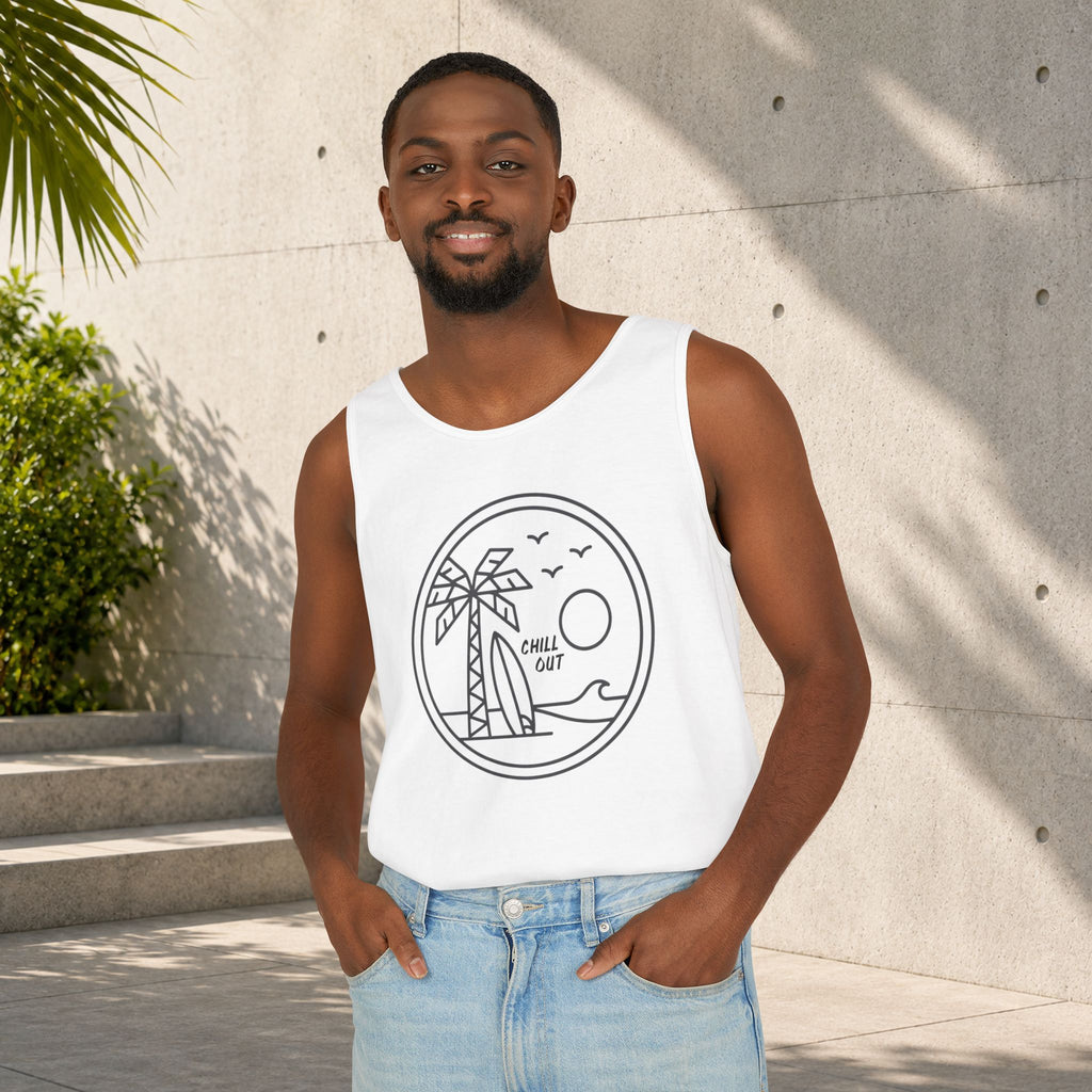 Chill Out Palm Beach Tank Top — Minimal Surf Circle Graphic