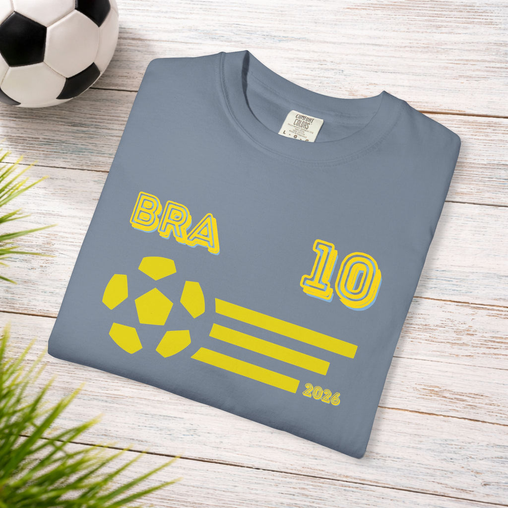 Brazil No. 10 Football T-Shirt | BRA 10 Soccer Fan Tee | Comfort Colors 1717