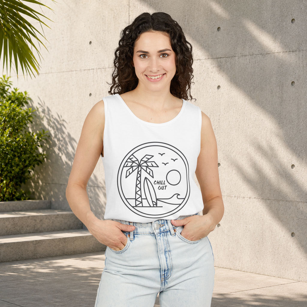 Chill Out Palm Beach Tank Top — Minimal Surf Circle Graphic