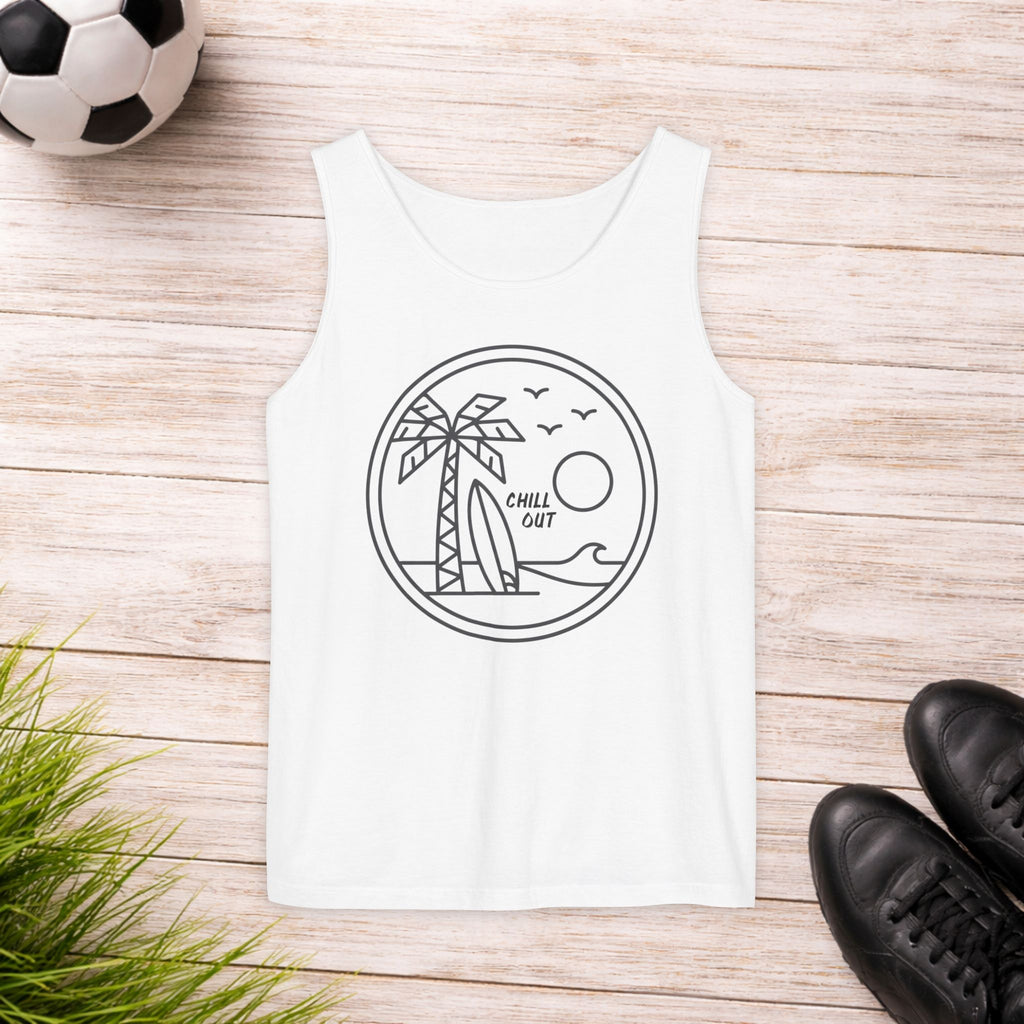 Chill Out Palm Beach Tank Top — Minimal Surf Circle Graphic