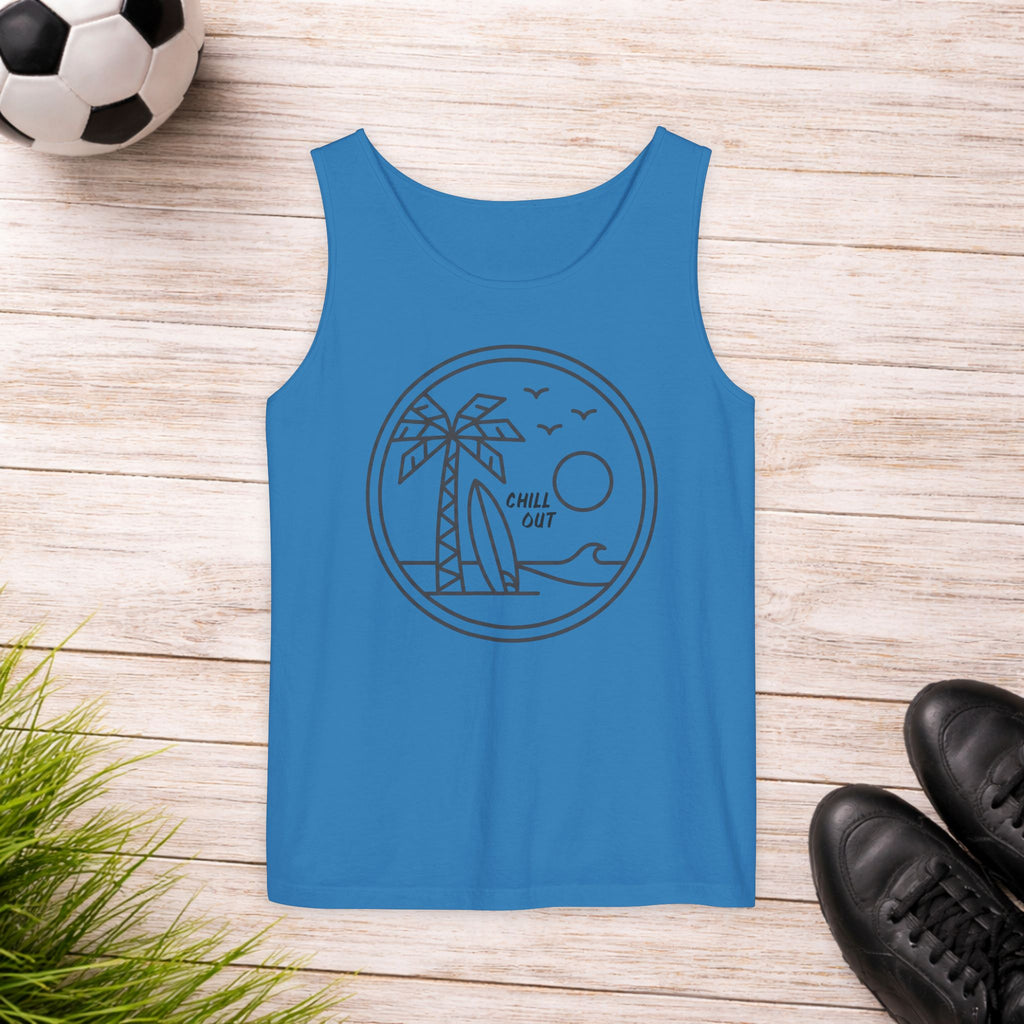 Chill Out Palm Beach Tank Top — Minimal Surf Circle Graphic