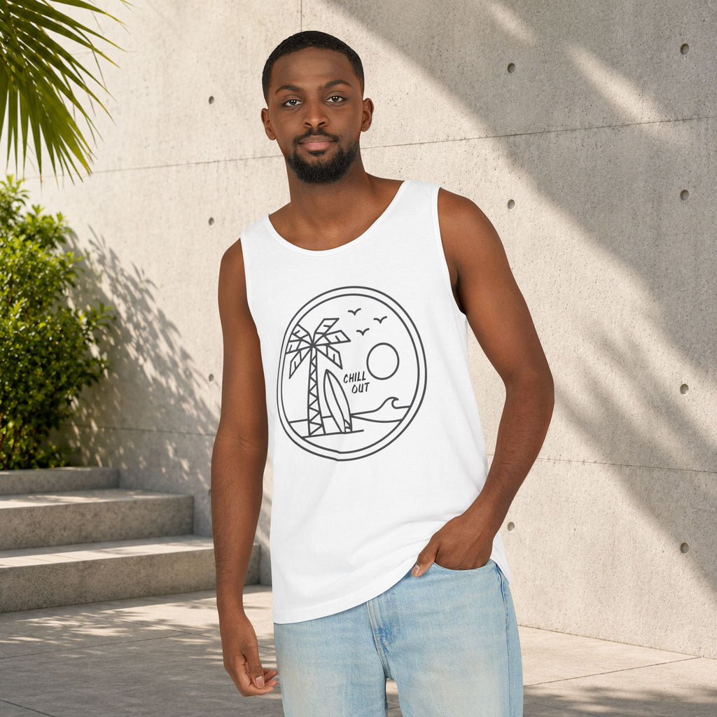 Chill Out Palm Beach Tank Top — Minimal Surf Circle Graphic