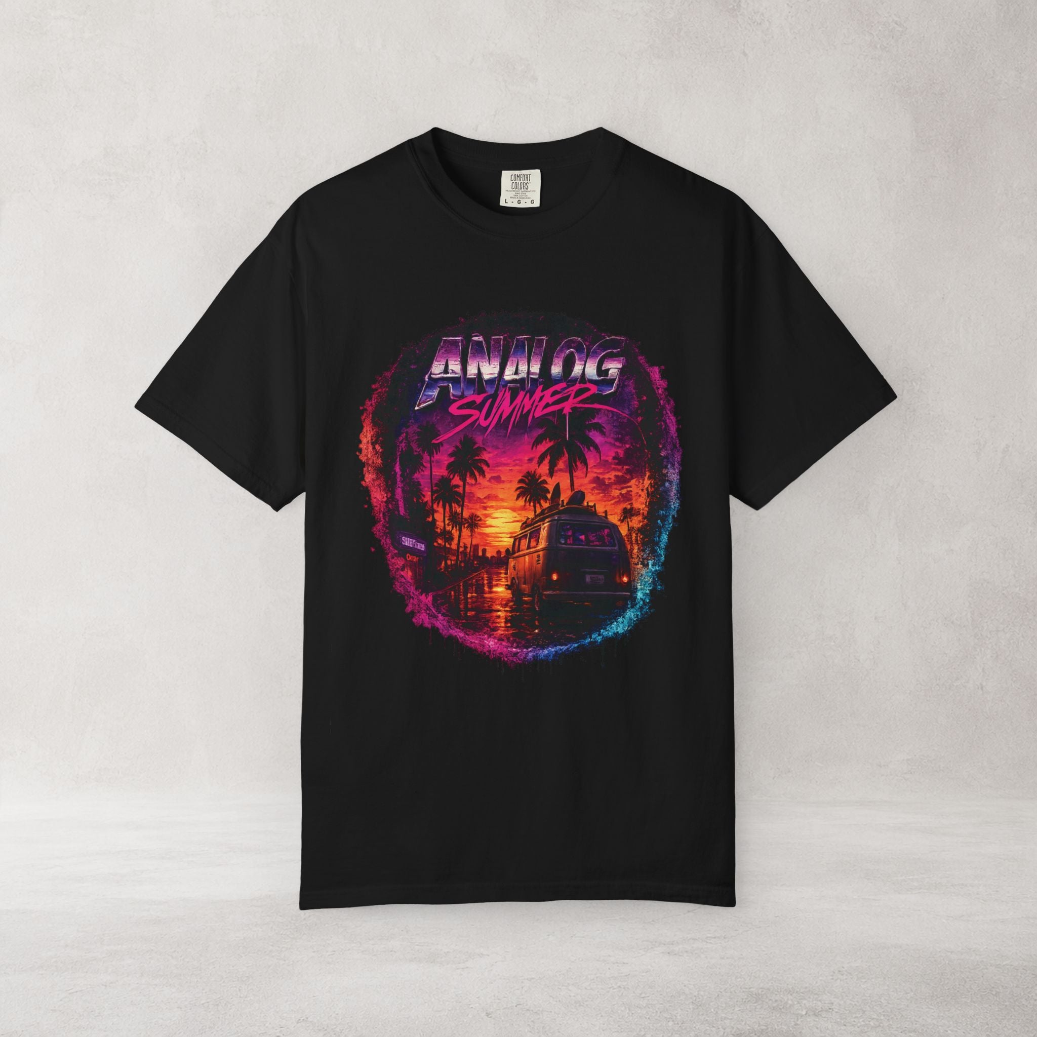 Analog Summer Retro Sunset T Shirt | Comfort Colors 1717 Vaporwave Graphic Tee