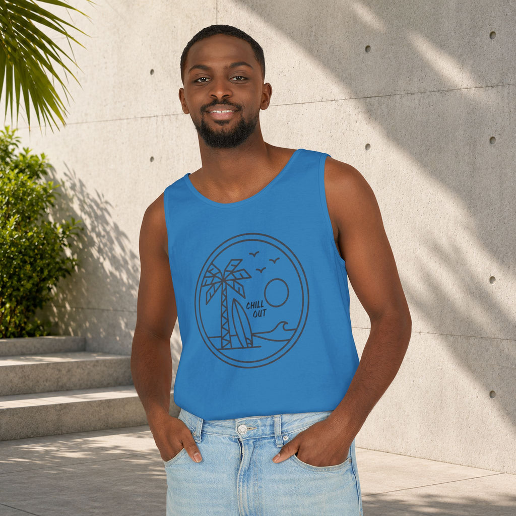 Chill Out Palm Beach Tank Top — Minimal Surf Circle Graphic